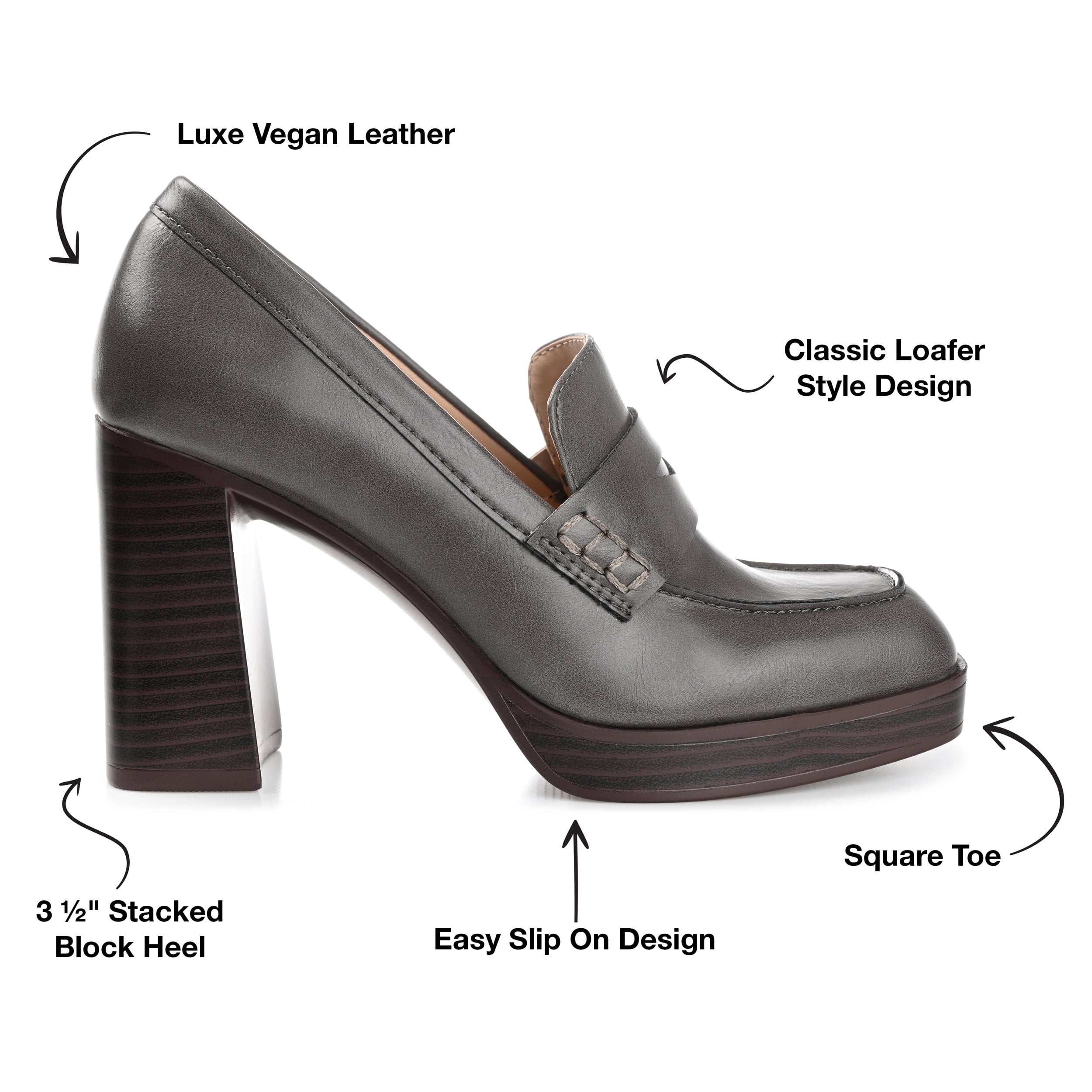 Journee Womens Ezzey Loafer Mid Stacked Heel Square Toe Pumps, Widths Available