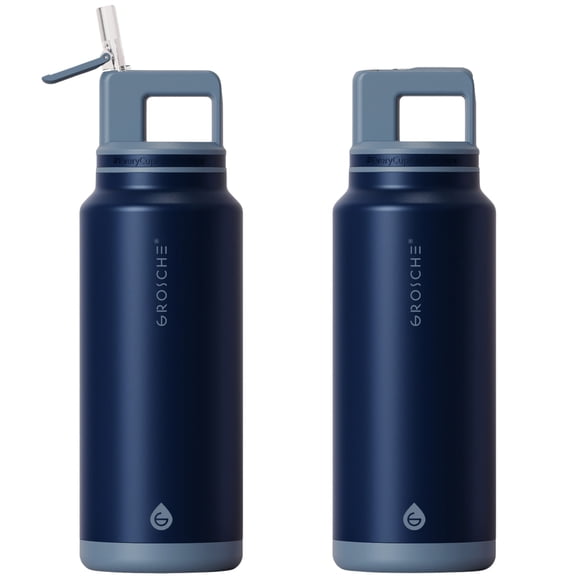 GROSCHE ALPINE Flip 'N Sip Insulated Water Bottle, Leakproof Water Bottle with Straw, 40oz, Mountain Blue(Pack of 2)