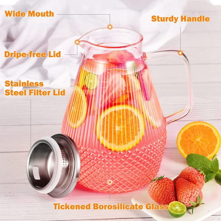 Glass Pitcher with Lid and Spout - Set of 2, Heat Resistant