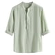 thumbnail image 1 of Camisas s Para Hombre Hombres Casual Tops Camisa Lino Rayas Cuello Camisa de manga larga Botones de Blusa superior suelta (Green, L), 1 of 6