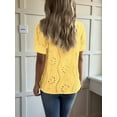 thumbnail image 4 of Women'S Short Sleeve Button Down Collared Blouses Embroidery Eyelet Top Yellow S, 4 of 5