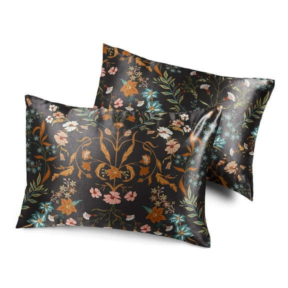 Sweet Jojo Designs Boho Floral Wildflower Black Orange Blue Green Decorative Satin Pillowcases