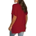 thumbnail image 2 of LoyisViDion Women Summer V Neck Short Sleeve Shirt Casual Tunic Tops Blouse Wine XL, 2 of 6