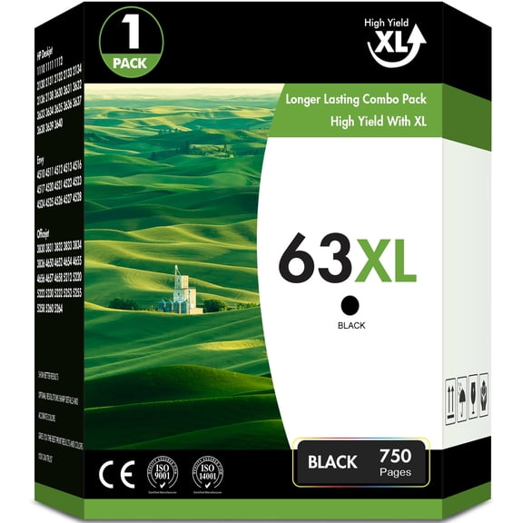 63XL Black Ink Cartridge with 63 Ink Cartridge 63XL for DeskJet 1110 2130 3630 Envy 4510 4520 Officejet 3830 4650 5220 5230 5252 5255 5258 5264 Printer (1 Black)