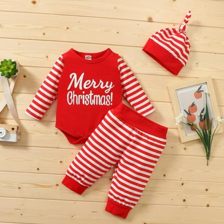 

Promotion Clearance 3PCS Newborn infant Boy Outfit Infant Pant Clothing Set Christmas Letter Romper Pants Hat Home Outfits Set