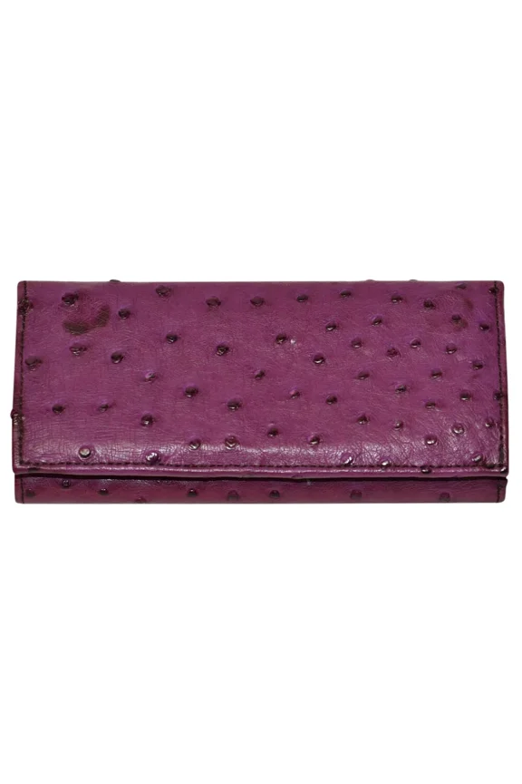 Pre-Owned Juan Antonio Maroon Quill Ostrich Wallet