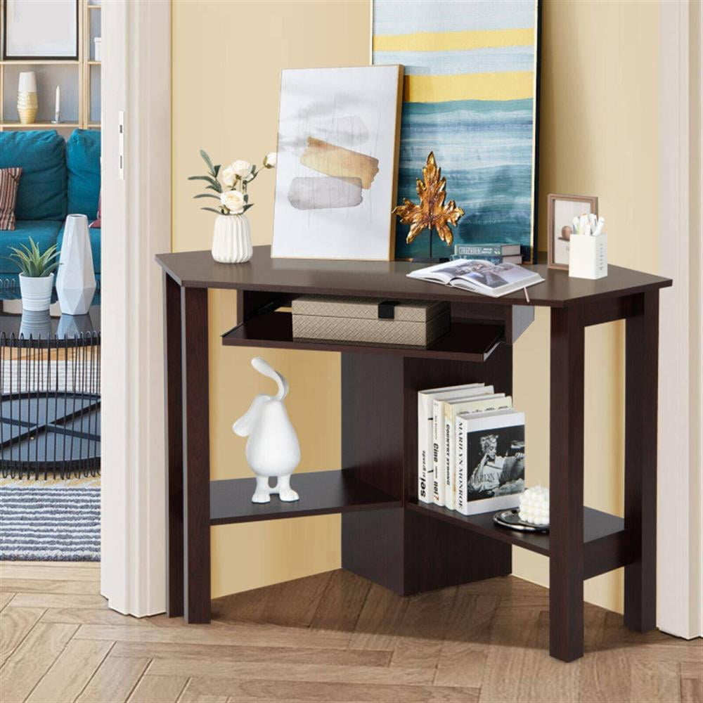 Demi Bonn Wooden Computer Corner Desk with Drawer for Home Office Sturdy Writing Workstation, Brown