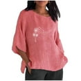 thumbnail image 2 of Hauts d'Été pour Femmes 2023 Femmes Aguichant Imprimé Régulier Bouton Col Rond Manches Trois Quarts Haut Bohème Grande Taille T-Shirt pour Femmes, 2 of 5
