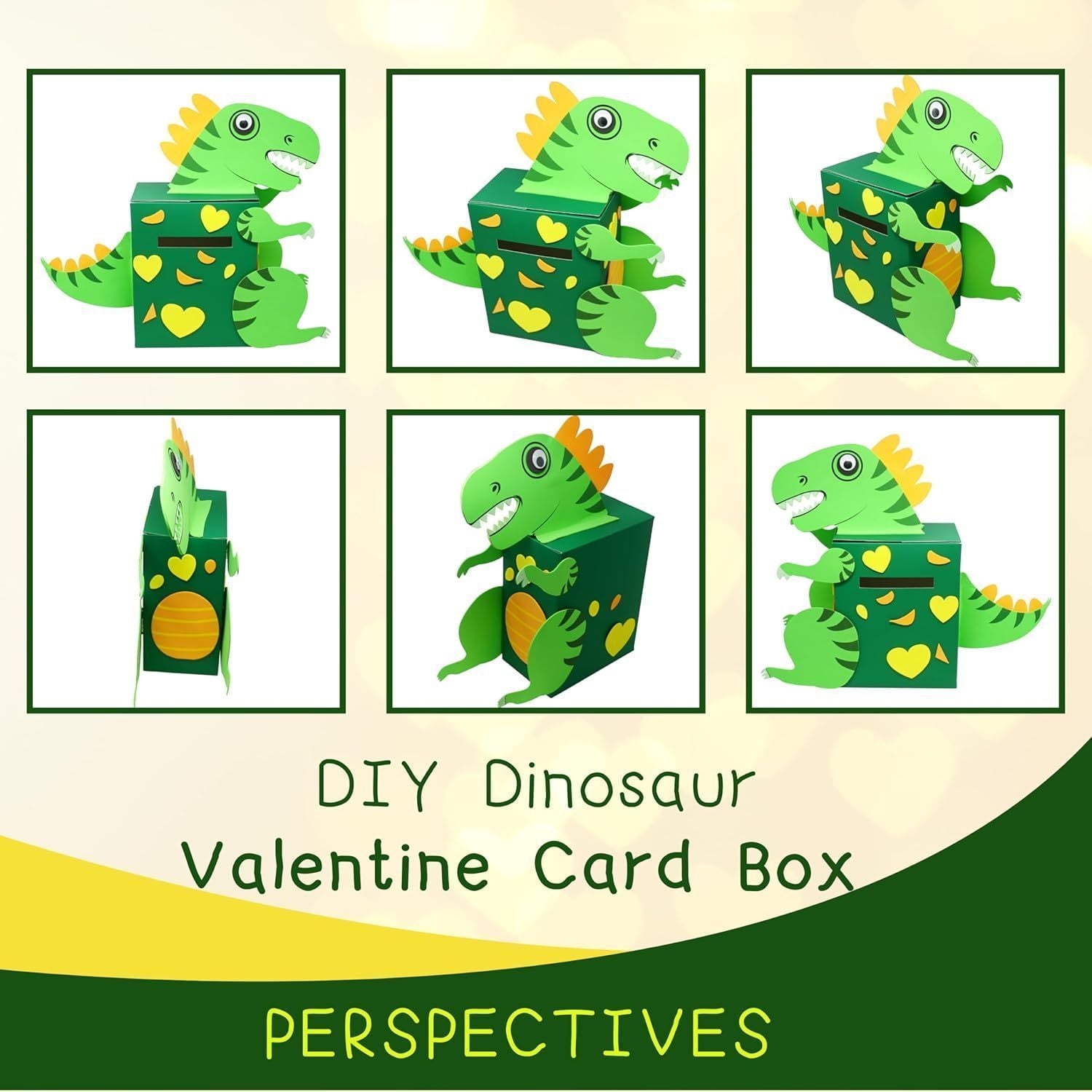 4E’s Novelty DIY Dinosaur Valentine Card Box Craft Kit Classroom Valentine Party Activity for Kids