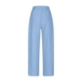 thumbnail image 5 of Sakmal Pleated Women's Pants Drawstring Cotton Linen Comfy Cuffed High Waisted Solid Blue Full Length Pants with Pockets, 5 of 6