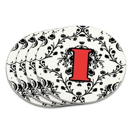 

Letter I Initial Damask Elegant Red Black Coaster Set