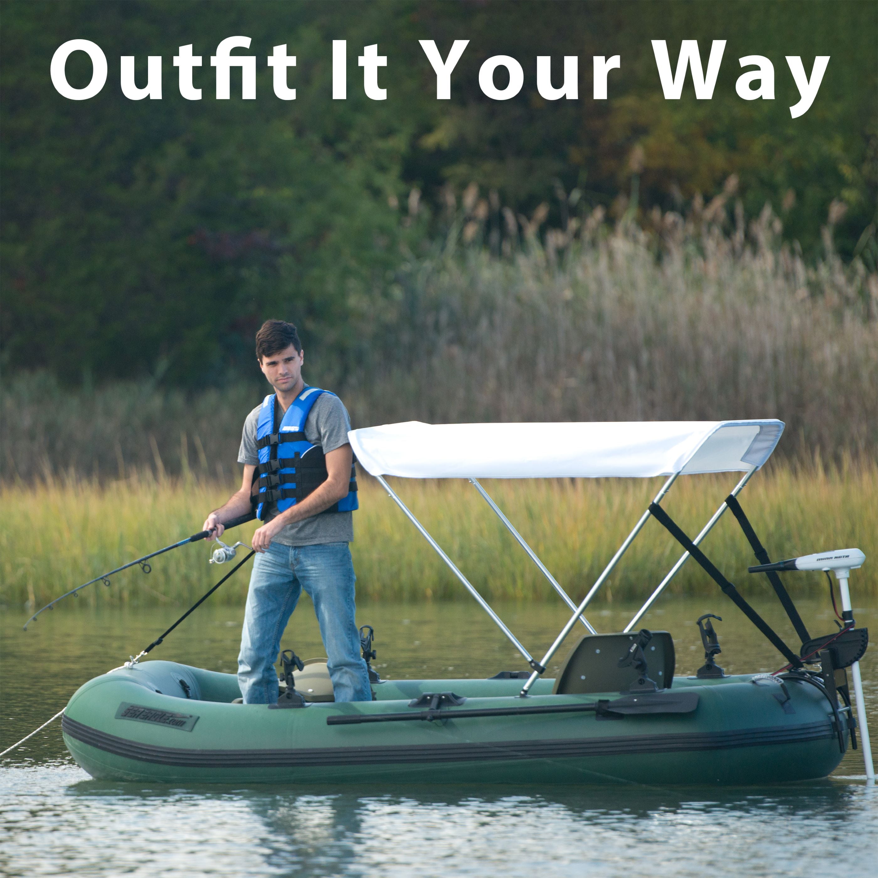 Sea Eagle StealthStalker STS10 Frameless Inflatable 10'1" Green Fishing Boat for 1-2 People, Lightweight, Transportable, Stowable- for Rivers, Lakes, Bays- Pro Solo Package