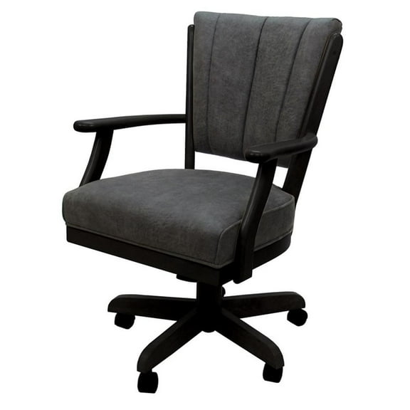 Classic Caster Solid Wood Dining Chair - Northwest Elk Charcoal Fabric - Black