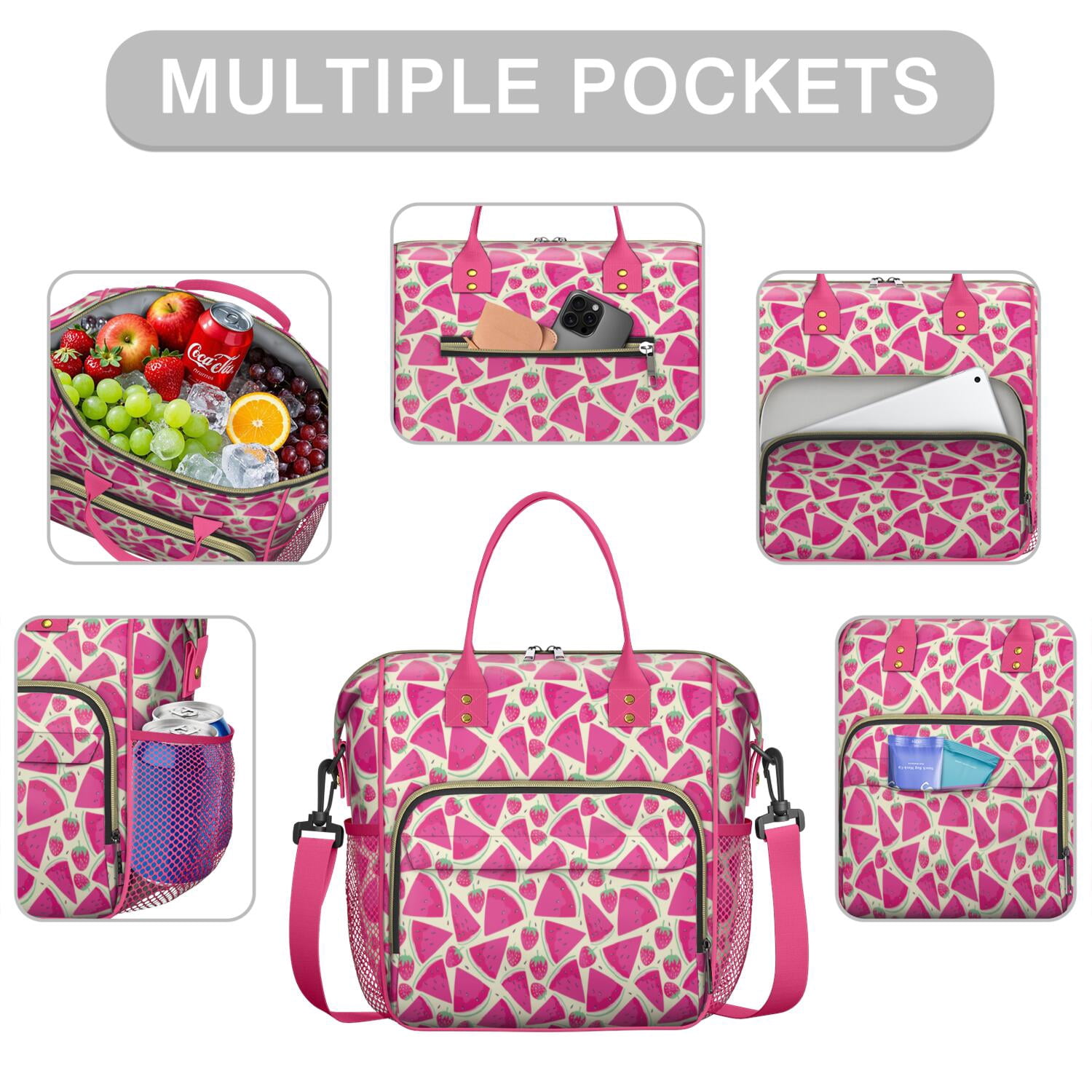 Watermelon Print Insulated Lunch Tote Bag - Leakproof Cooler Bag for Office, Beach & Summer Party, Multi-Pocket Waterproof Thermal Tote for Fruits & Food