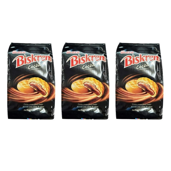Ulker Biskrem Cocoa Cream AIF4 Filled Cookies (3 Pack, Total of 615g)
