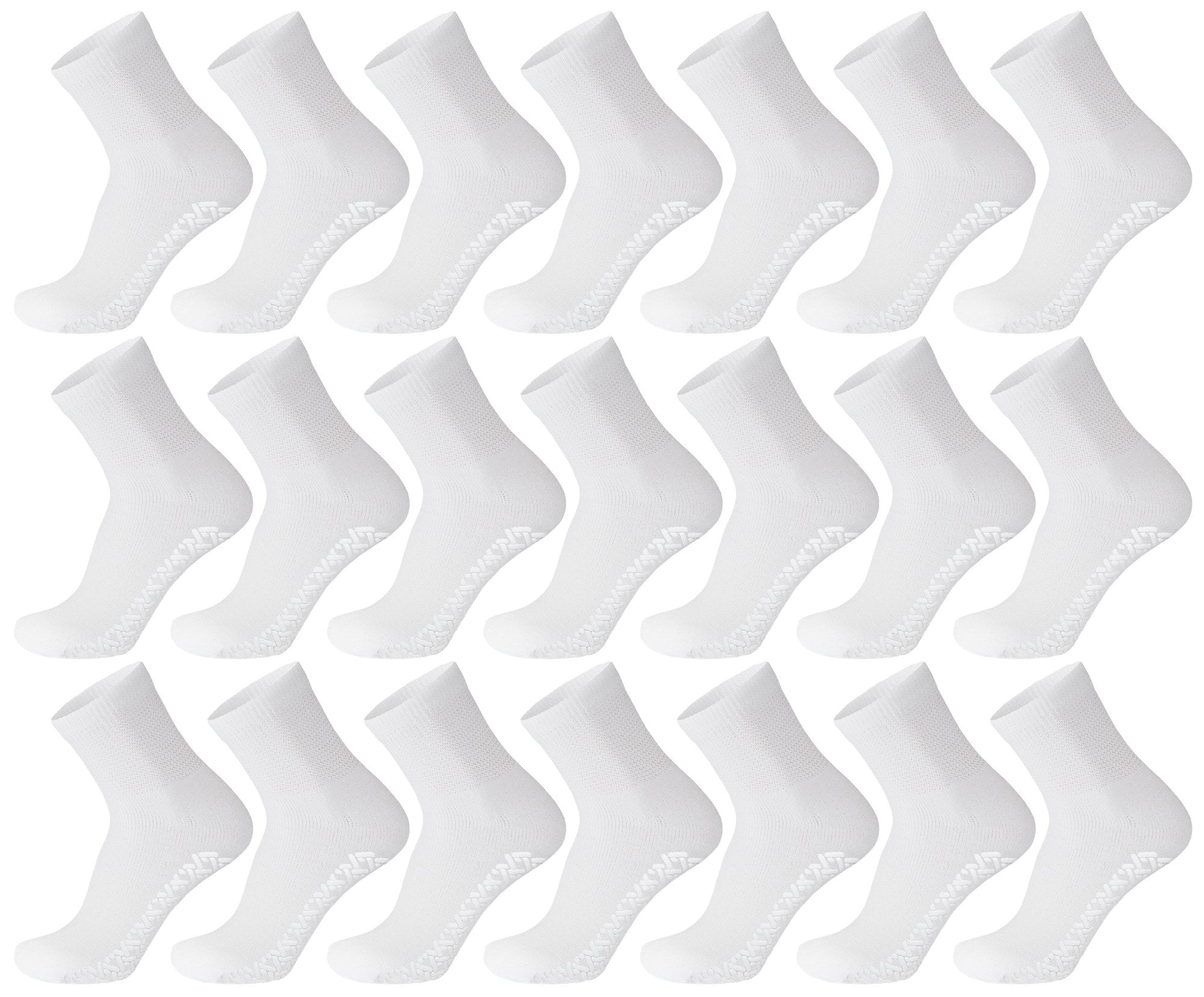 60 Pairs of Non-Skid Diabetic Ankle Cotton Socks with Non Binding Top, Brooklyn Socks Health Collection, Wholesale Bulk Value Pack (White, Fit Men's Shoe Size 10-12)
