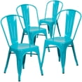 thumbnail image 1 of Commercial Grade 4 Pack Crystal Teal-Blue Metal Indoor-Outdoor Stackable Chair, 1 of 8