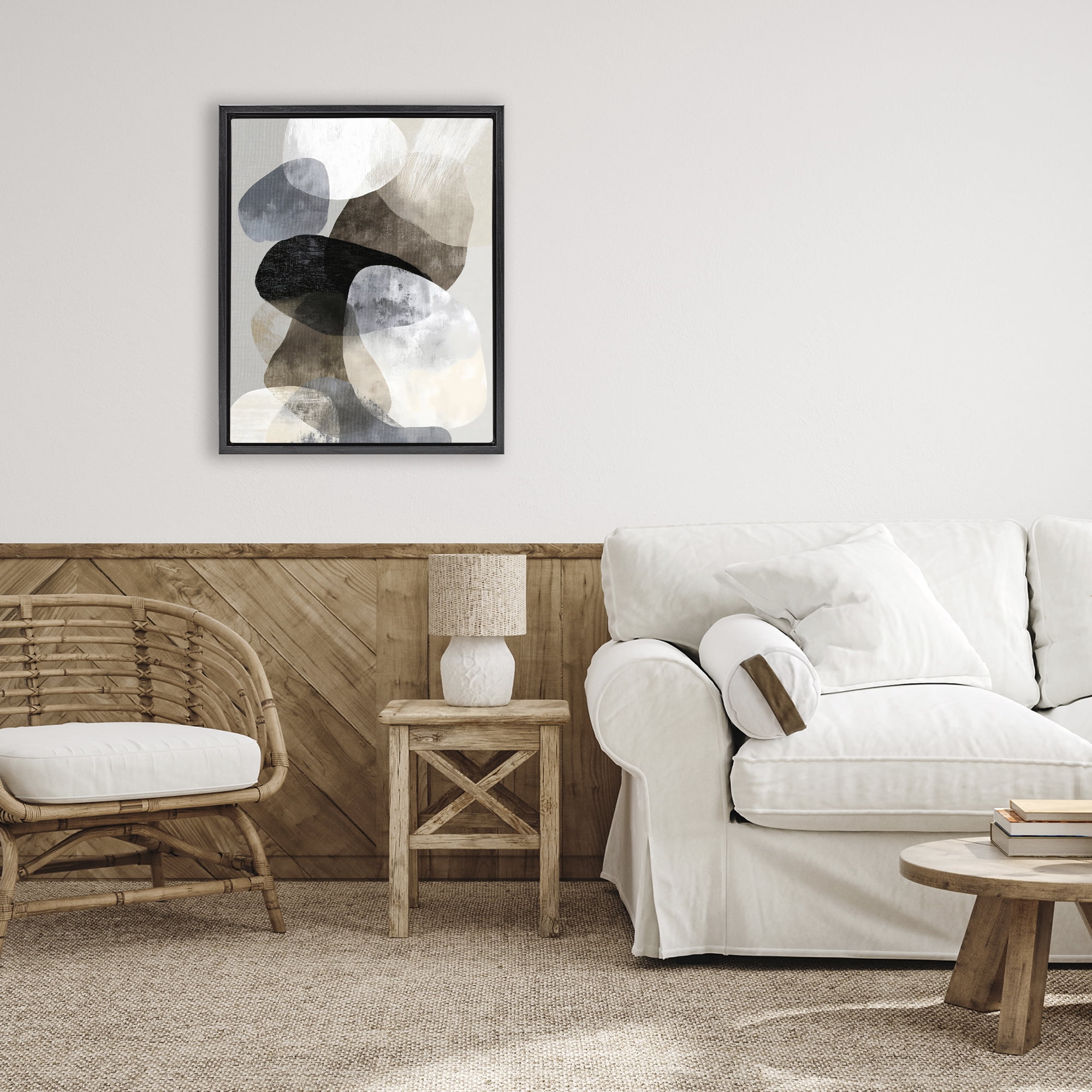 Stupell Industries Thoughts In Muted Layers Black Framed Floater Canvas Wall Art, design by Ink Drop Loft