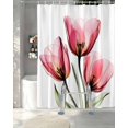 thumbnail image 3 of Split Shower Curtain for Transfer Bench, Pink Tulip Fabric Shower Curtains for Bathroom, Modern Blossom Pastel White Floral Petal Tub Sliding Transfer Bench Waterproof Bath Curtains 72"x84", 3 of 9