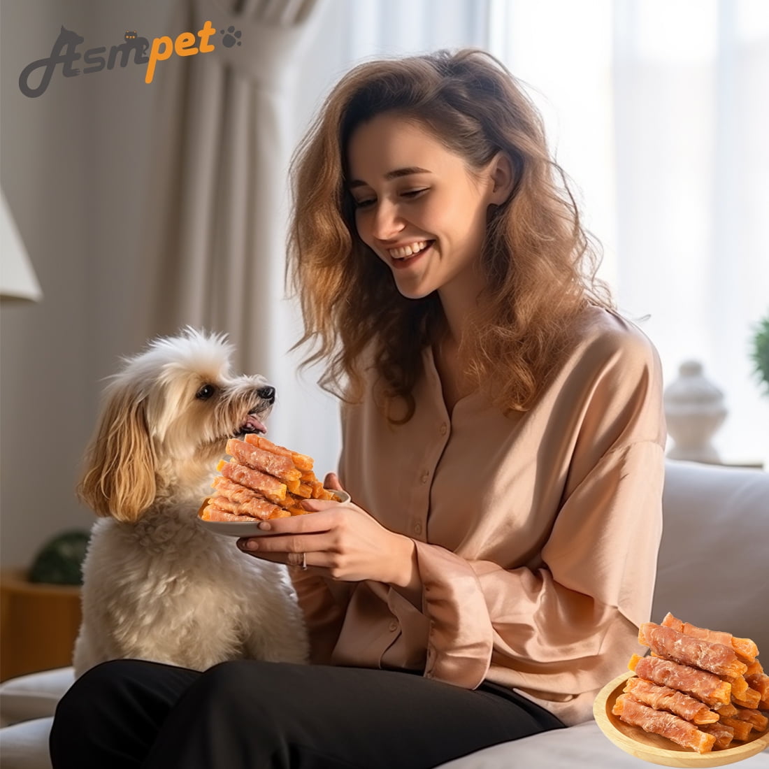(2 pack) ASMPET Sweet Potato Dog Treats, Natural Chicken Jerky & Sweet Potato Chews for All Dogs, 15pcs