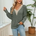 thumbnail image 4 of Tawop Women Shirts Womens Tee Shirts Long Sleeve Loose V Neck Lace Green L(Us:8), 4 of 6