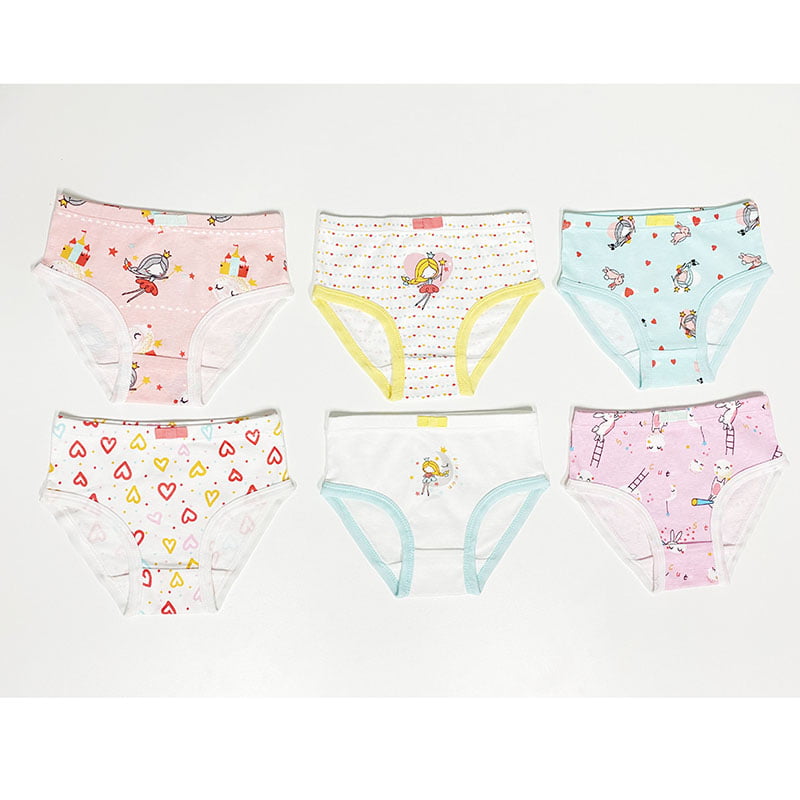Pack of 6 Little Girls' Soft Cotton Underwear Kids Cool Breathable Comfort Panty Briefs Toddler Undies 