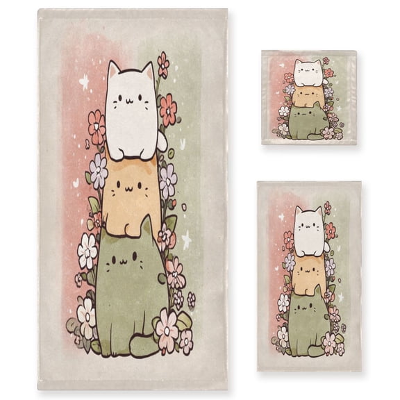 Three-Piece Towel Set Face Towel Towel Set Hand Towel Bath Towel Cotton Bath Towels Bath Towel Sets Hand Bath Towels Cute Cats