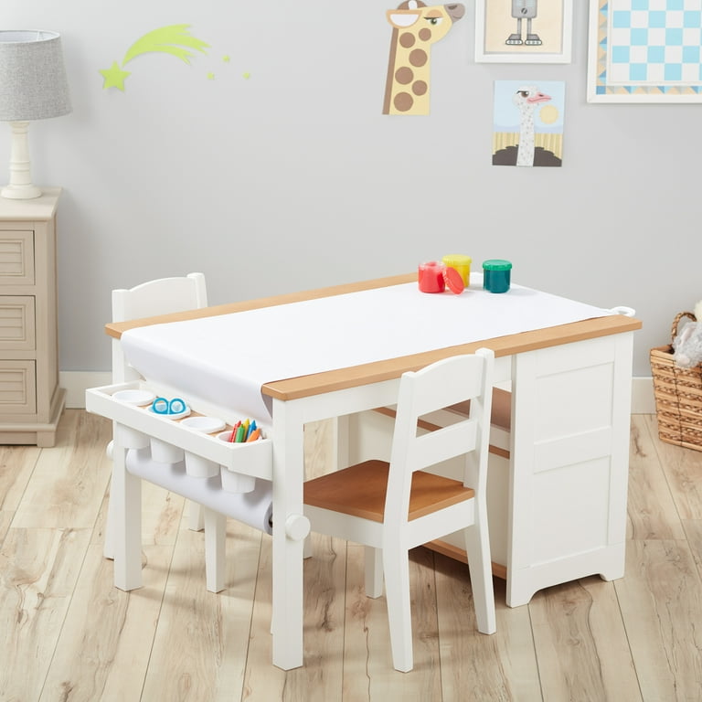 Melissa And Doug Wooden 3-Piece Table and Chair Set, Natural