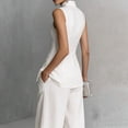 thumbnail image 4 of Evdexr Linen Sets For Women 2 Piece Stand Collar Sleeveless Top and Baggy Wide Leg Pants Set Trendy Casual Business Lounge Outfit Suits White XL, 4 of 6