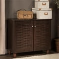 thumbnail image 2 of Bowery Hill Contemporary Solid Wood 2 Door 9 Pairs Shoe Cabinet in Dark Brown, 2 of 6