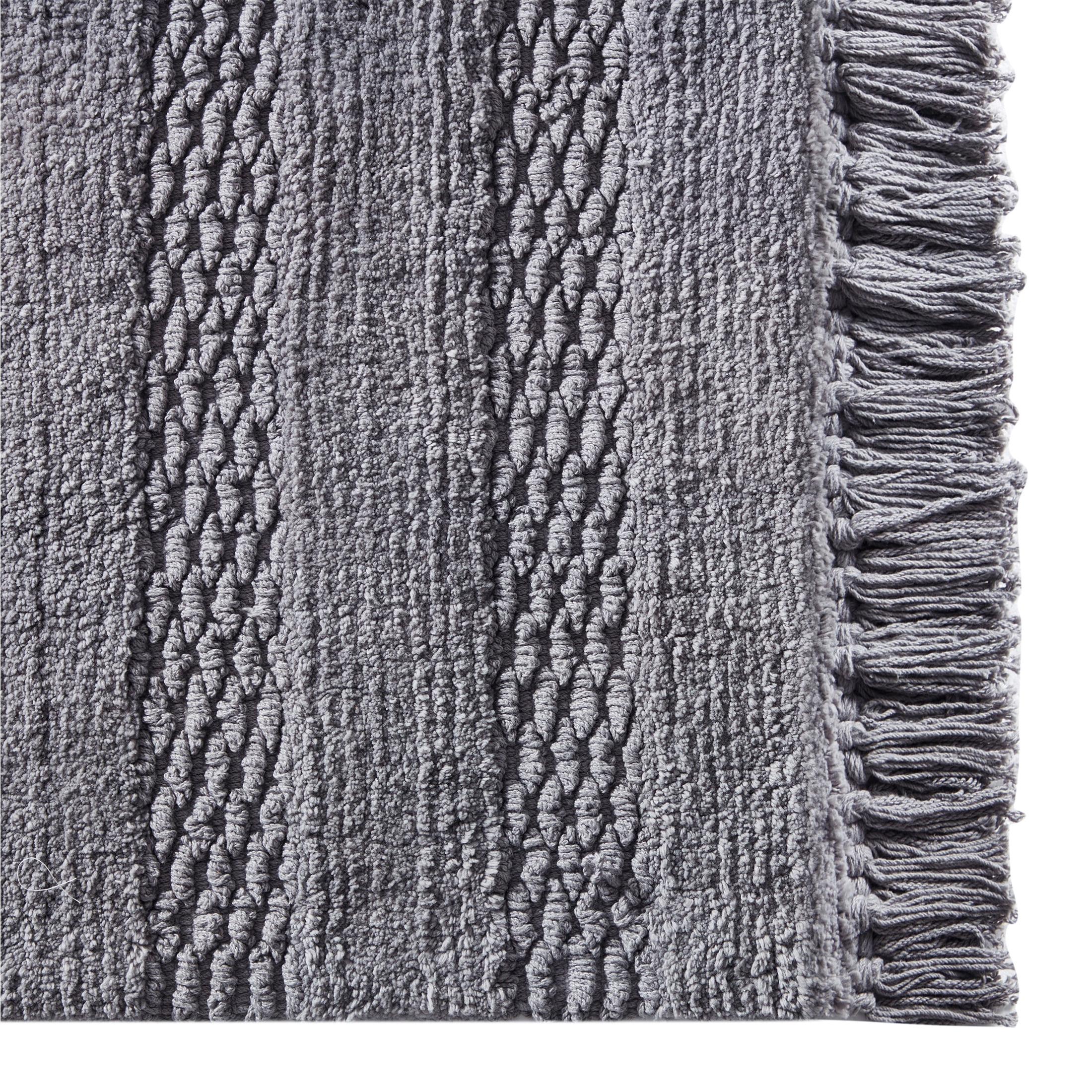 My Texas House Lancaster Stripe Fringe Cotton Bath Rug , Grey, 20" x 32"