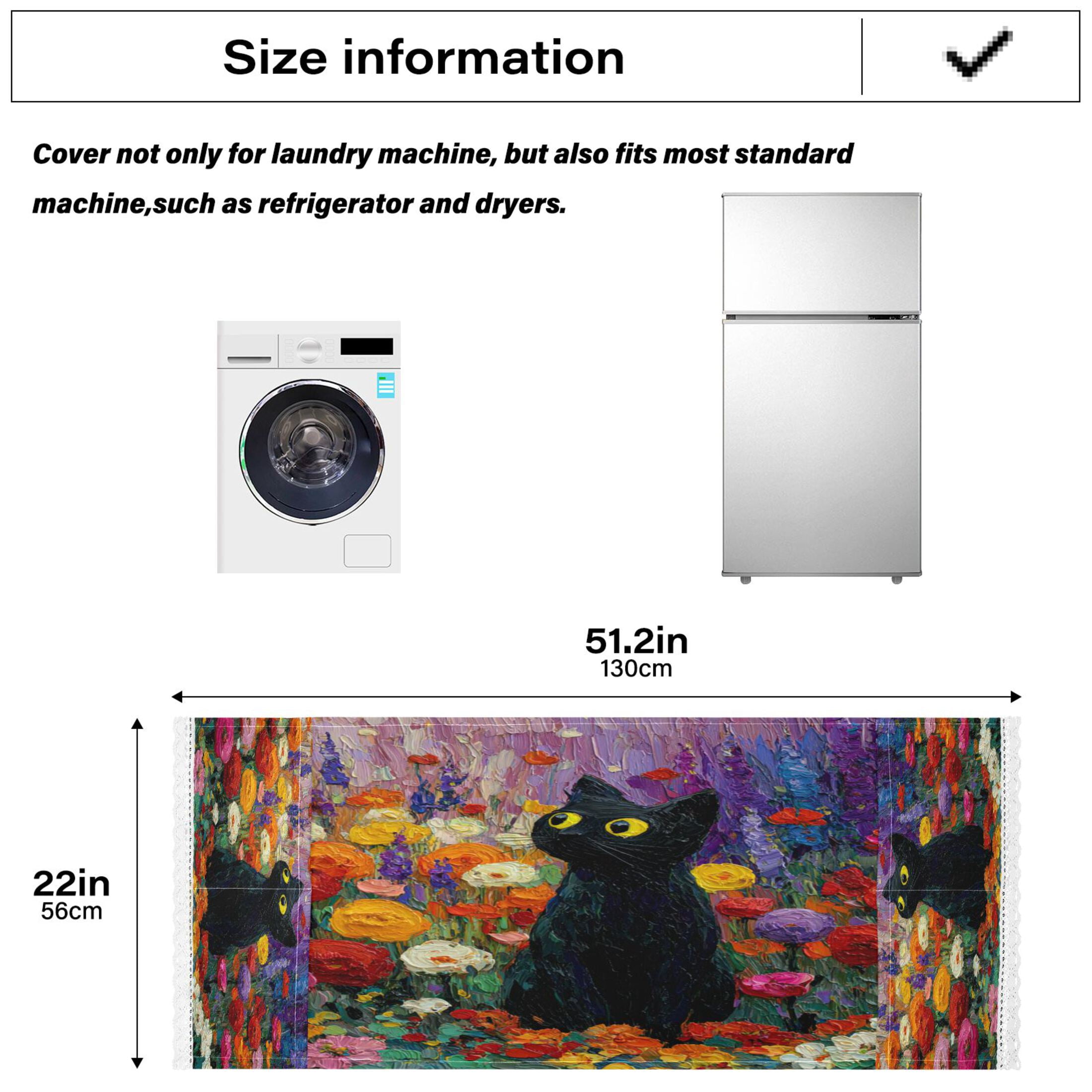 Wobogo Black Cat Rainbow Flower Washing Machine Cover Dustproof Washer Dryer Cover Waterproof Laundry Room Decorative Protector