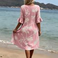 thumbnail image 5 of Dolkfu Short Sleeve Women'S Fall&Winter Dresses V-Neck Refreshing Mid-Length Pink Dresses Floral Classic Relaxed Fit Printed Shift Dresses Pink,Xl, 5 of 5