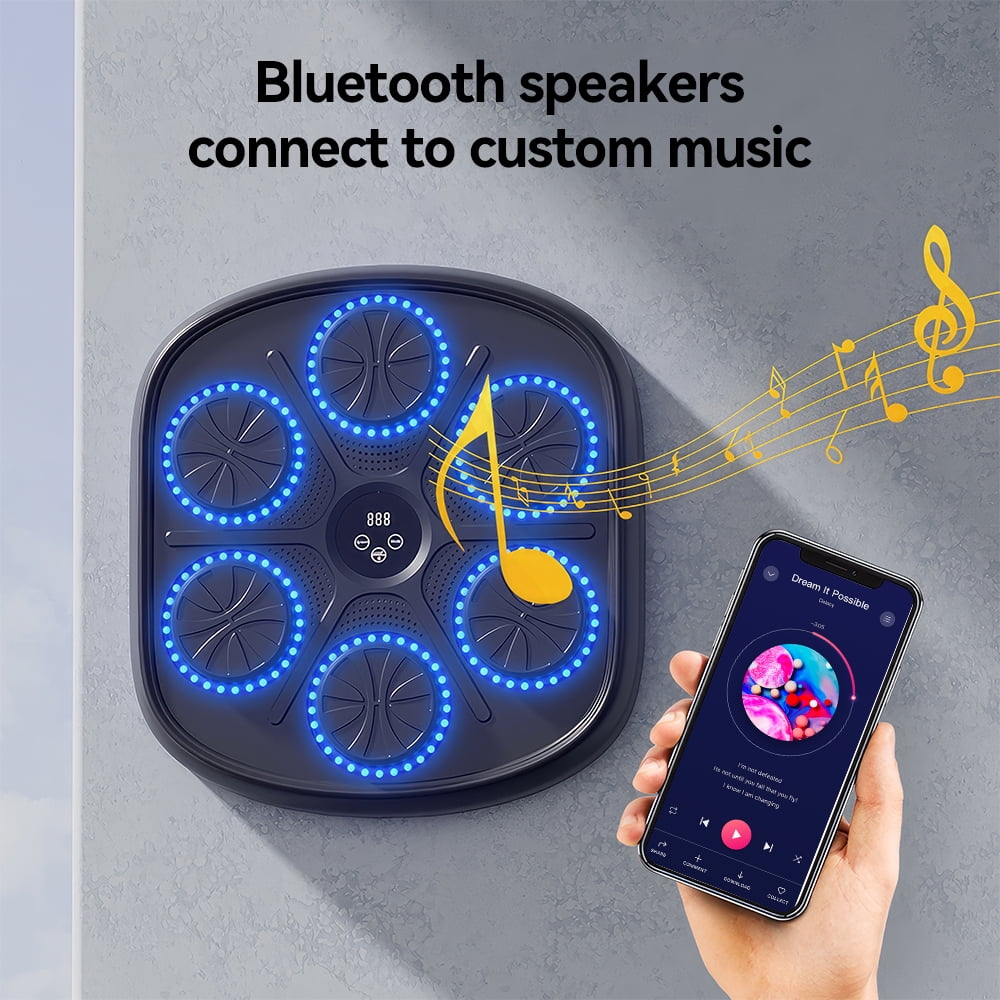 Smart Music Boxing Machine - Bluetooth Speaker, LED Light Effects, 9 Workout Modes, Velcro/Nano-adhesive Installation, Durable ABS/PU Target for Home Gym Fitness & Stress Relief