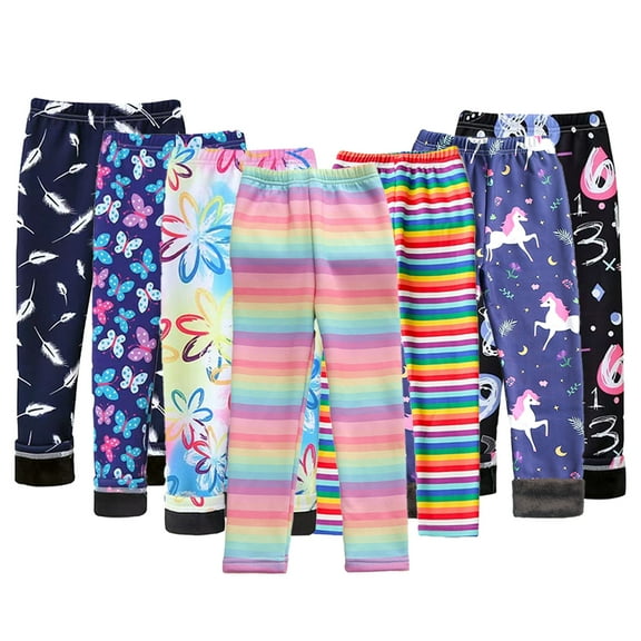 Esaierr 3-12T Kids Baby Girls Spring Fall Leggings Printed Fleece Long Pants Milk Silk Padded Trousers Versatile Warm Bottoms