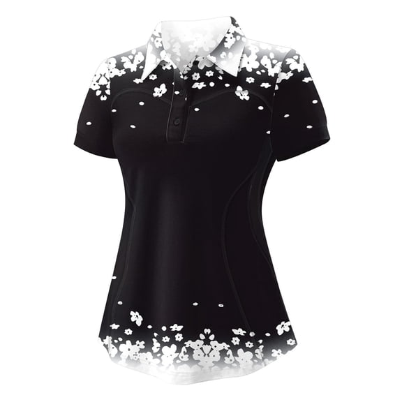 XIAONU Women's Floral Print Polo Shirt Short Sleeve Casual Golf Sports Performance Tops