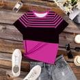 thumbnail image 4 of Htigea Womens Summer Tops Striped Color Block Short Sleeve T-Shirt Soft Comfortable Casual Tees Summer Clothes Hot Pink S, 4 of 6