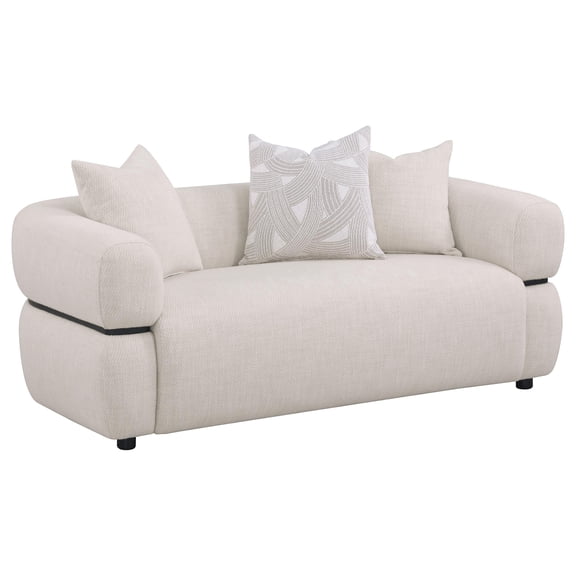 Coaster Jeanette 73-inch Fabric Upholstered Round Arm Loveseat in Beige