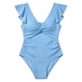 thumbnail image 6 of TGPMGRZ Ruffle Ribbed Maternity Swimsuit One Piece High Waisted Pregnancy Bathing Suits Push Up Swimwear #02 Sky Blue, Size XL, 6 of 7