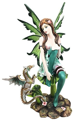 Meadown Legends Fantasy African Fairy and Companion Black Dragon Figurine Statue 
