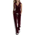 thumbnail image 2 of MLCDZ Women's Velvet 2 Piece Set Elegant V Neck Hooded Sleeveless Top and Elastic Waist Loose Fit Pants with Pockets Jogging Sets Velour Tracksuit 2000s, 2 of 7