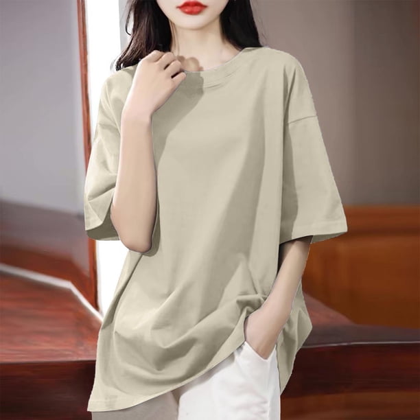 mfyjkho Tops Casuales Para Mujer, Blusa Holgada De Color Liso Con Hombros Descubiertos, Manga Corta Y Cuello Redondo Para Mujer Tops Para Salir M