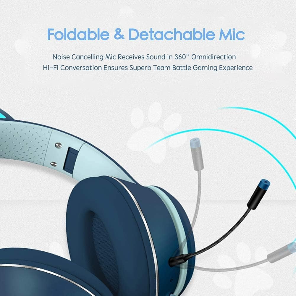 Cat Ear Gaming Headset with Microphone Flashing Glowing Stereo Headset$stereo Surround Earmuff Headset Bluetooth Headset