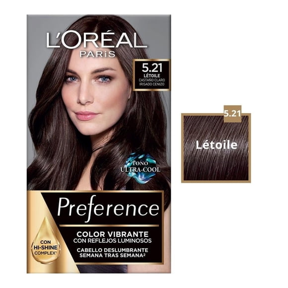 Tinte para cabello L'Oréal Preference 5.21 létoile castaño claro irisado cenizo