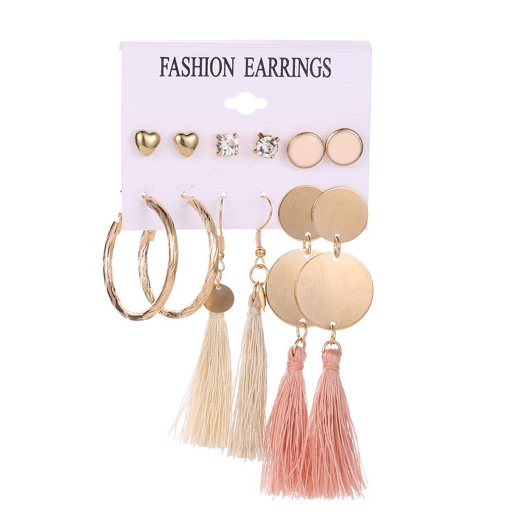 6Pairs Boho Tassel Crystal Earrings Set Women Ear Stud Hook Dangle Jewelry 6Pairs Boho Tassel Crystal Earrings Set Women Ear Stud Hook Dangle Jewelry