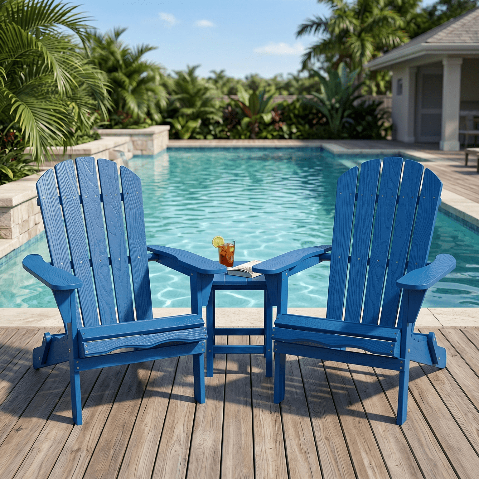 MOONMISS Folding Adirondack Chair Set of 2, All-Weather Outdoor Fir Pit Chairs for Patio Garden Backyard,Dark Blue