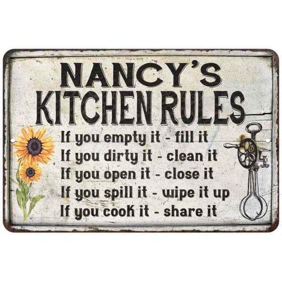 Nancy's Kitchen Rules Chic Sign Vintage Decor 8x12 Metal Sign 108120032015