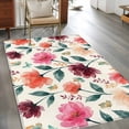 thumbnail image 3 of Pink Orange Flower Washable Area Rugs 2.7'x5', Watercolor Floral Green Leaf Vintage Country Low Pile Throw Living Room Rug Non-Slip Sturdy Edge Binding Carpet for Indoor Entryway Bedside Kitchen, 3 of 9