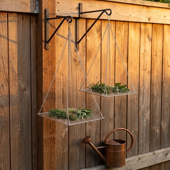 Mobestech 2-Pack Metal Hanging Herb Drying Rack with Mesh Net for Garlic, Onions, Herbs, Flowers, and Pasta Storage