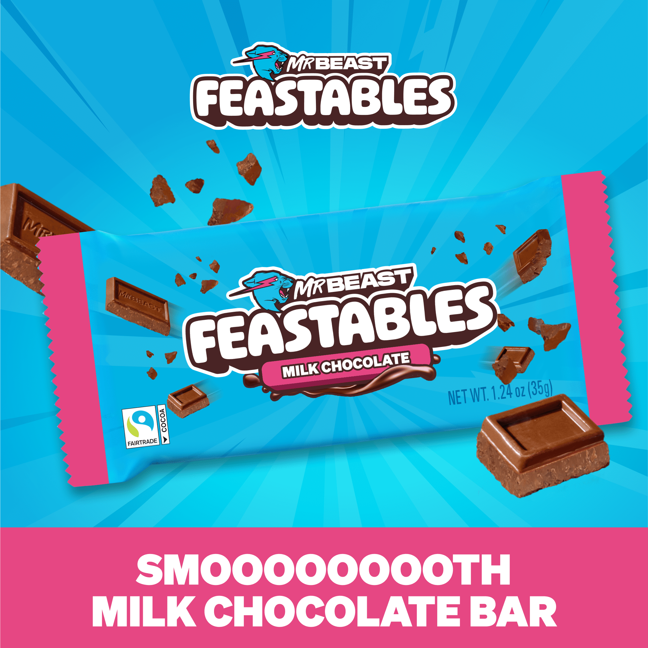 (2 pack) Feastables Mr Beast Milk Chocolate Bar, 1.24 oz (35g), 1 Bar